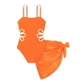 thumbnail image 3 of Girls Swimsuit Adjustable Straps Round Neckline Solid Color Bathing Suit with Cut Out Design and Matching Silk Scarf, 3 of 5