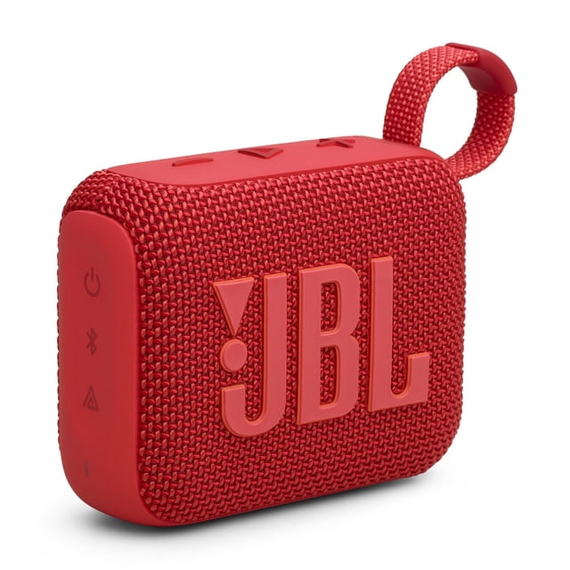 JBL GO 4 Haut-Parleur Bluetooth ultra-portable Rouge avec grille en Tissu Tissé, Grand logo JBL à l'Avant, Boutons de Commande Caoutchoutés sur le Dessus et Boucle Intégrée pour un Transport Facile. Étanche et Antipoussière avec jusqu'à 7 Heures d'Autonomie, Convient à une Utilisation Extérieure.
