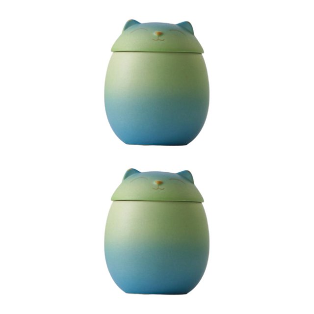 Baohd Large Capacity Ceramic Canisters Cute For Wide Application Sturdy And Durable Ceramics Cat Form Ceramic Tea Jars blue-green 150ml 2Set