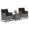 thumbnail image 2 of Costway 3 PCS Patio Wicker Rocking Set with Tempered Glass Table & Soft Cushions Outdoor Black, Mix Gray, 2 of 10