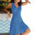 thumbnail image 2 of TSADFHJI Jupe-Culotte pour Femmes sous Robe Robe Portefeuille Fleurie pour Femmes Col en V Robe Midi Ligne A Évasée Manches Courtes à Revers Robe Midi Multicolore Col Rond Robes Mini TTG Bleu, 2 of 8