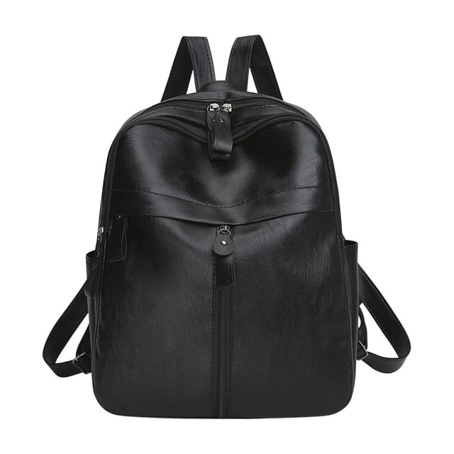 Black Leather Backpack, Durable Material With Multiple Compartments, Adjustable Straps, For School, Work, And Travel