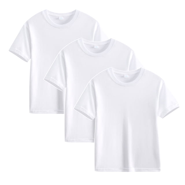 Plebaso Lot de 3 T-Shirts en Coton pour Enfants, Manches Courtes, Col Rond, Chandails Décontractés Unis Basiques, Hauts pour Unisexe