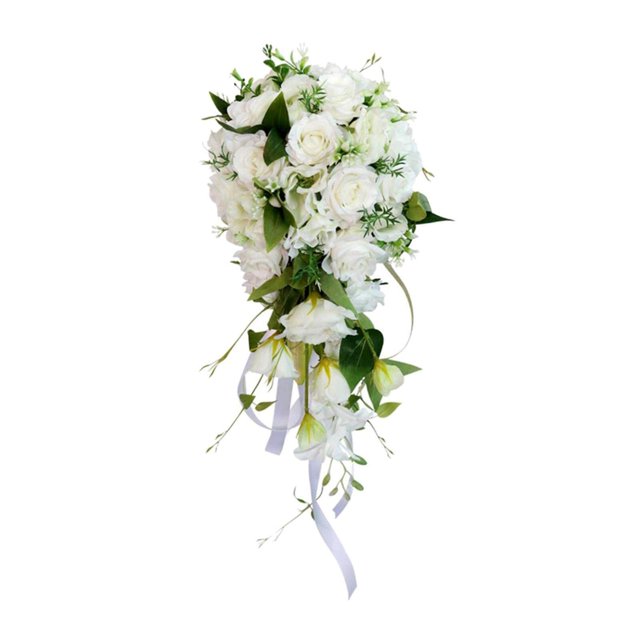 Langgg Mariage Mariée Mariée Cascade Main Bouquet Main Artificielle Rose Fleur