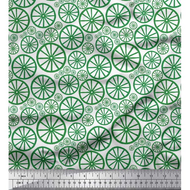 Soimoi Tissu Satin Modal Vert Roue Imprimé Ethnique Tissu de Couture au Yard 42 Pouces de Large