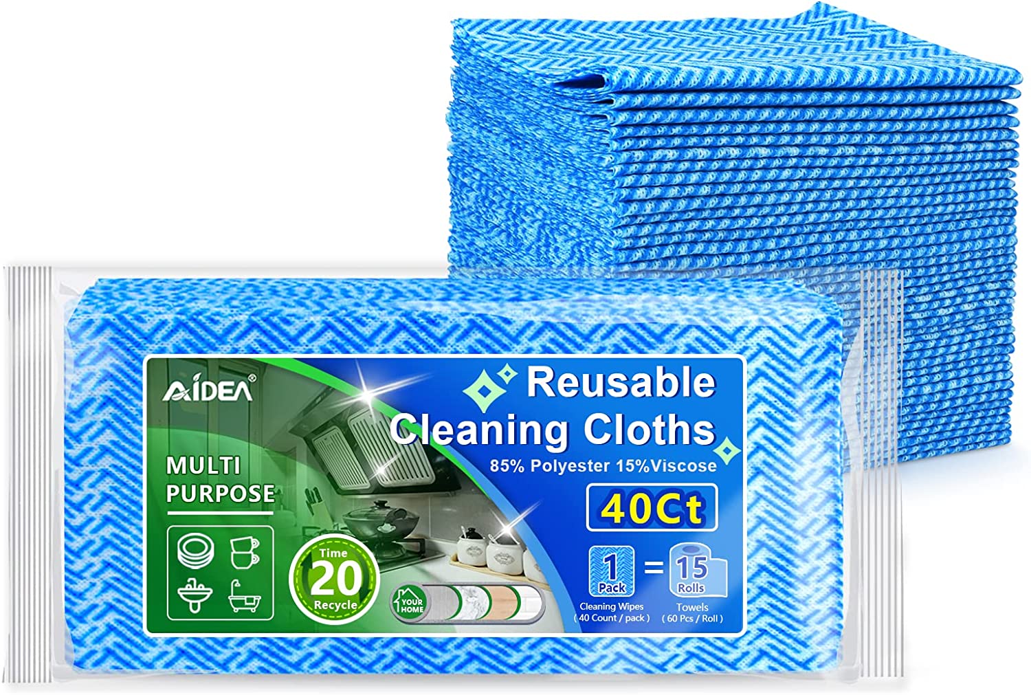AIDEA Cleaning Wipes, Multi-Purpose Towel Reusable Cleaning Cloths, Domestic Cleaning Wipes, Cleaning Towels, Dish Cloths 40Ct(1 Pack)-(12''x24'')