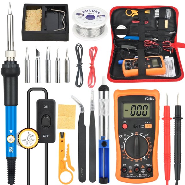 Estbridg Kit de Fer à Souder avec Multimètre 60W Température Réglable Ensemble de Fer à Souder Électrique