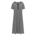 thumbnail image 4 of Pisexur Robe à Manches Courtes à Col Rond pour Femme Été Confort Mode Couleur Unie Bouton Ajouré Poche Robe à Manches Courtes à Col Rond Robe Femme, 4 of 6