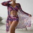 thumbnail image 2 of 3 Piece Swimsuit Womens Printed Bathing Suits Drawstring Bikini Set Long Sleeve Beach Cover Up Boy Shorts Swimwear (Small, Purple), 2 of 7