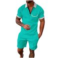 thumbnail image 1 of Cameland Two Piece Short Outfits Men Color Block Tracksuits Sport Summer Short Sleeve and Shorts Set for Men, 1 of 5