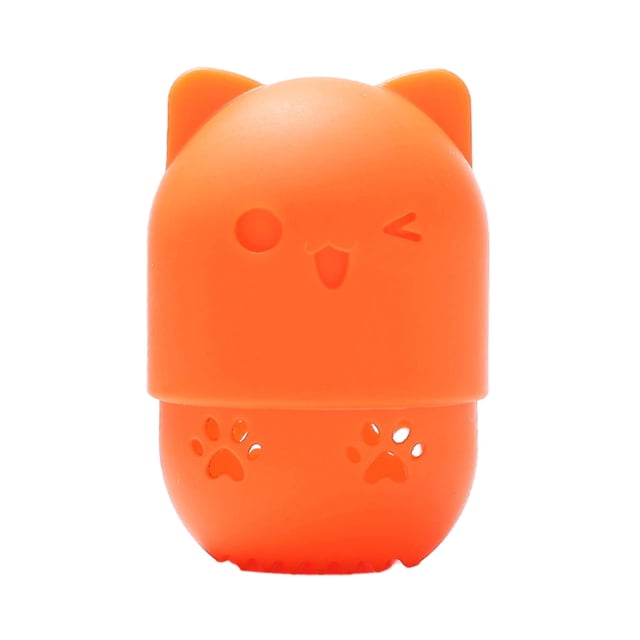 Transemion Porte-Éponge en Forme de Chat Moderne et Fonctionnel avec Boîte de Rangement en Silicone orange 1Set