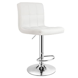 Costway Adjustable Armless Bar Stool Swivel Kitchen Counter Bar Chair PU Leather White