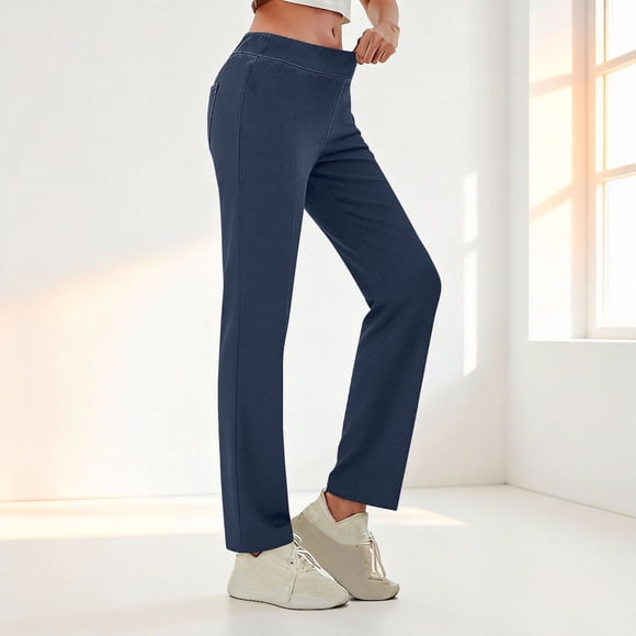 HongQid Jeans for Women Strechy Pull On Jeans High Waisted Tummy Control Straight Leg Pants with Pockets