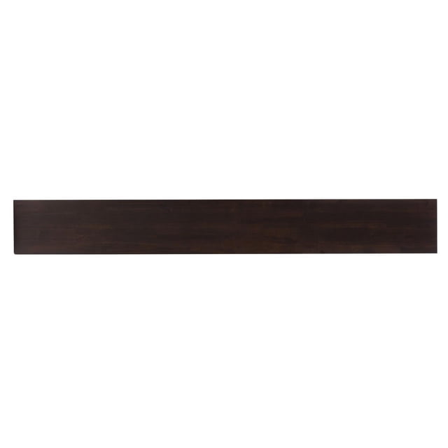 Elements FSC Acacia Wood Mantel, 60 Po x 1.8 Po, Espresso, Montré dans une Vue Centrée, Orientée vers l'Avant. Cette Tablette Flottante Rectangulaire Est Fabriquée en Véritable Bois d'Acacia avec une Finition Espresso Foncée Qui Met en Valeur le grain de Bois Naturel. Idéale comme Foyer Mantel Ou Rebord, Elle Prend en Charge des Articles Décoratifs Lourds et Est Souvent Utilisée comme Étagère d'Exposition Robuste pour Livres Ou vases.