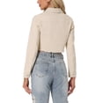 thumbnail image 3 of INSPIRE CHIC Women's Turn Down Frayed Button Down Spring Summer Washed Cropped Denim Jacket Beige XS, 3 of 6