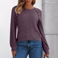 thumbnail image 2 of VINUSLI Hauts Petite pour Femmes en Dentelle Patchwork Tricot Côtelé Chandails à Manches Longues Col Ras du Cou Tunique Chic Décontractée Blouse d'Automne Violet,TG, 2 of 8