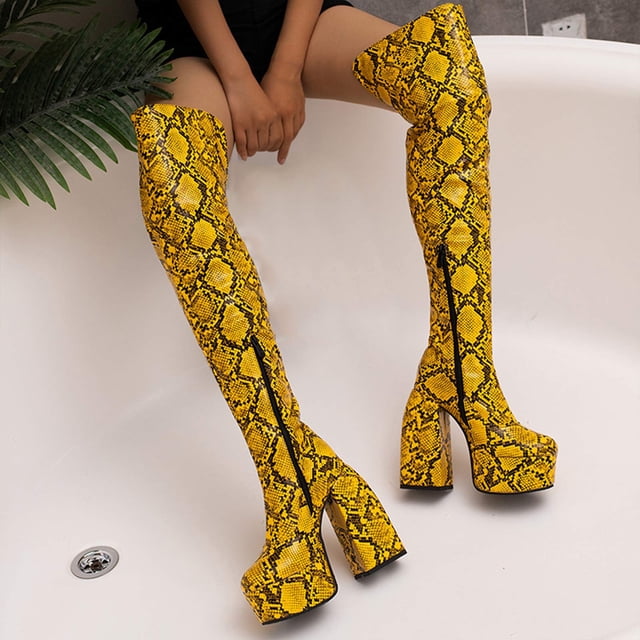 Cameland Patchwork Serpentine Platform Ultra High Heel Winter Ladies Over The Knee Boots