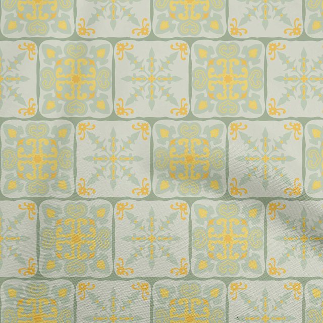 oneOone Velvet Yellow Fabric Asian Tile Traditional Sewing Craft Projects Fabric Prints By Yard 58 Inch Wide