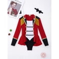 thumbnail image 4 of Yeahdor Combinaison Short à Manches Longues pour Filles Enfants, Tenue de Maître de Piste de Cirque, Justaucorps de Danse à Franges avec Nœud Papillon, Rouge, 4, 4 of 7