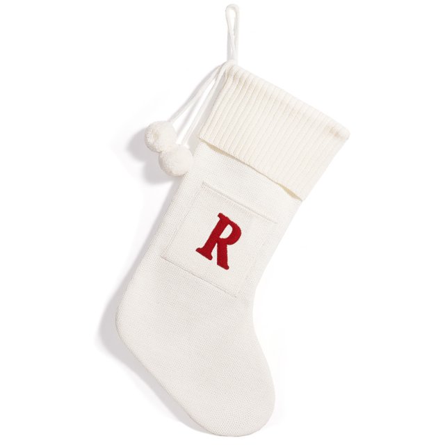 Bas Tricotés de Noël avec Initiale de Lettre Alphabet Personnalisé Tricot Alphabet Blanc R