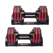 Decabell 550 Adjustable Dumbbells - Motv8 Decabell 550s, 5lbs - 50lbs Adjustable Free Weight Dumbbells for Men and Women - Strength Training and Fitness (Crimson Pair)