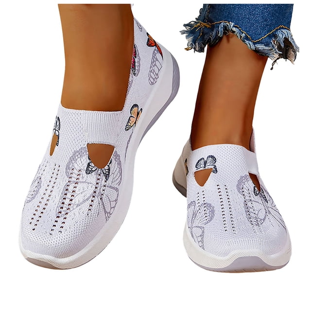 Womens Butterfly Orthopedic Wedge Walking Shoes Spring Autumn Comfortable Slip on Non-Slip Work Sneakers