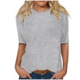 thumbnail image 1 of Erwazi T-Shirts à Manches Mi-Longues pour Femmes, Décontractés, Coupe Ample, Col Ras du Cou, Mignons, Unis, Tuniques Basiques, 1 of 5