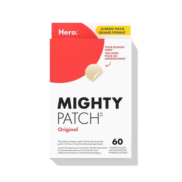 Hero Cosmetics Mighty Patch Original – Hydrocolloid Acne Patch, Overnight Acne Blemish & Zit Stickers for Sensitive Skin, 60ct