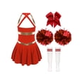 thumbnail image 4 of Runhomal Costume de Pom-Pom Girl pour Filles Enfants Halloween Carnaval Uniforme de Cheerleading Robe de Danse Sans Manches avec Pompons B Rouge 8, 4 of 7