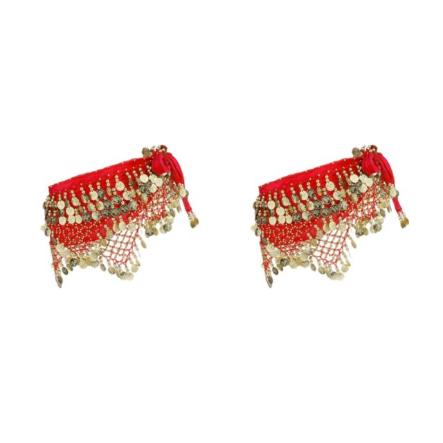 Thinsony Beautiful Belly Dance Waist Chain Intricate Red 2Set