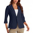 thumbnail image 4 of HongQid Women's Casual Single Button Front Blazer Ruched 3/4 Sleeve Notched Lapel Office Lightweight Blazers with Pockets, 4 of 4