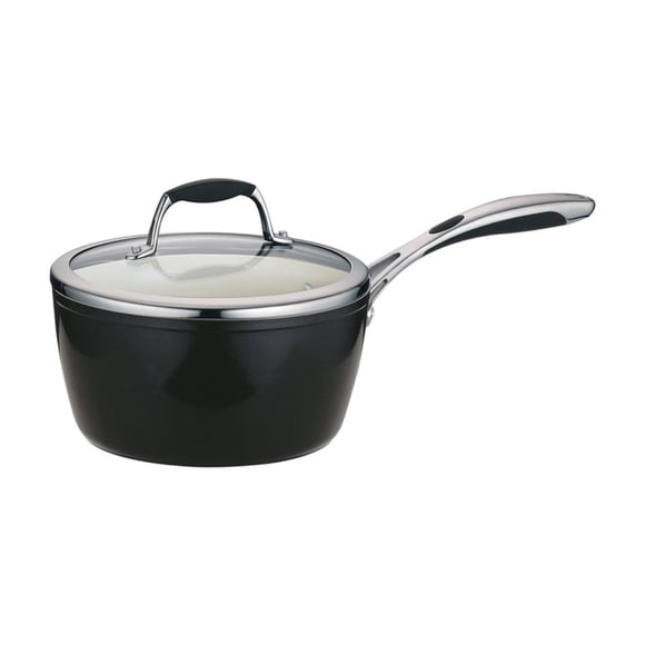 Tramontina Gourmet Casserole à Sauce Ceramica Deluxe de 1,5 Pinte avec Couvercle, Intérieur en Céramique Antiadhésif, Noir Métallique, Fabriqué en Italie