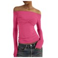 thumbnail image 1 of Women's Fashion Off Shoulder Long Sleeve Tees Slim Fit Stretchy Top - Solid Color, Backless, Perfect for Spring, Fall and Various Occasions, 1 of 3