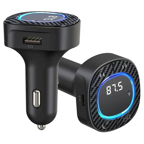 C41 Car FM Transmitter Starry Atmosphere Light Bluetooth-compatible MP3 Player Type-C USB Port Charger Handsfree Call Auto Kit