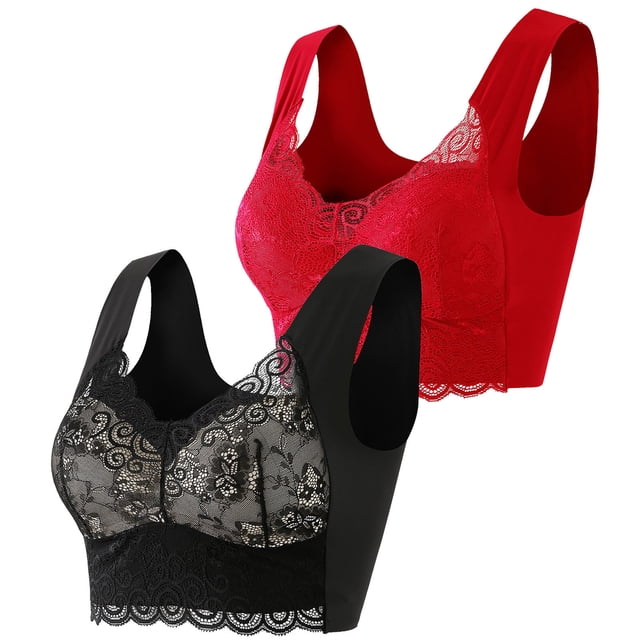 Timegard 2pc Plus Size Bras for Women No Underwire Lace Full Support Back Smoothing Comfort Daily Bras