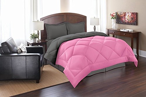 Super Soft Goose Down 3pc REVERSIBLE Alternative Comforter, KING, Pink/Gray