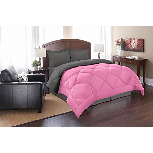Super Soft Goose Down 3pc REVERSIBLE Alternative Comforter, KING, Pink/Gray