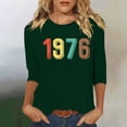 thumbnail image 1 of Uootdi Hauts pour Femmes Manches 3/4 Col Ras du Cou 1976 Imprimé Arc-en-Ciel Rétro Coupe Décontractée T-Shirts Nostalgiques pour Escapade d'Été Cadeau, 1 of 5