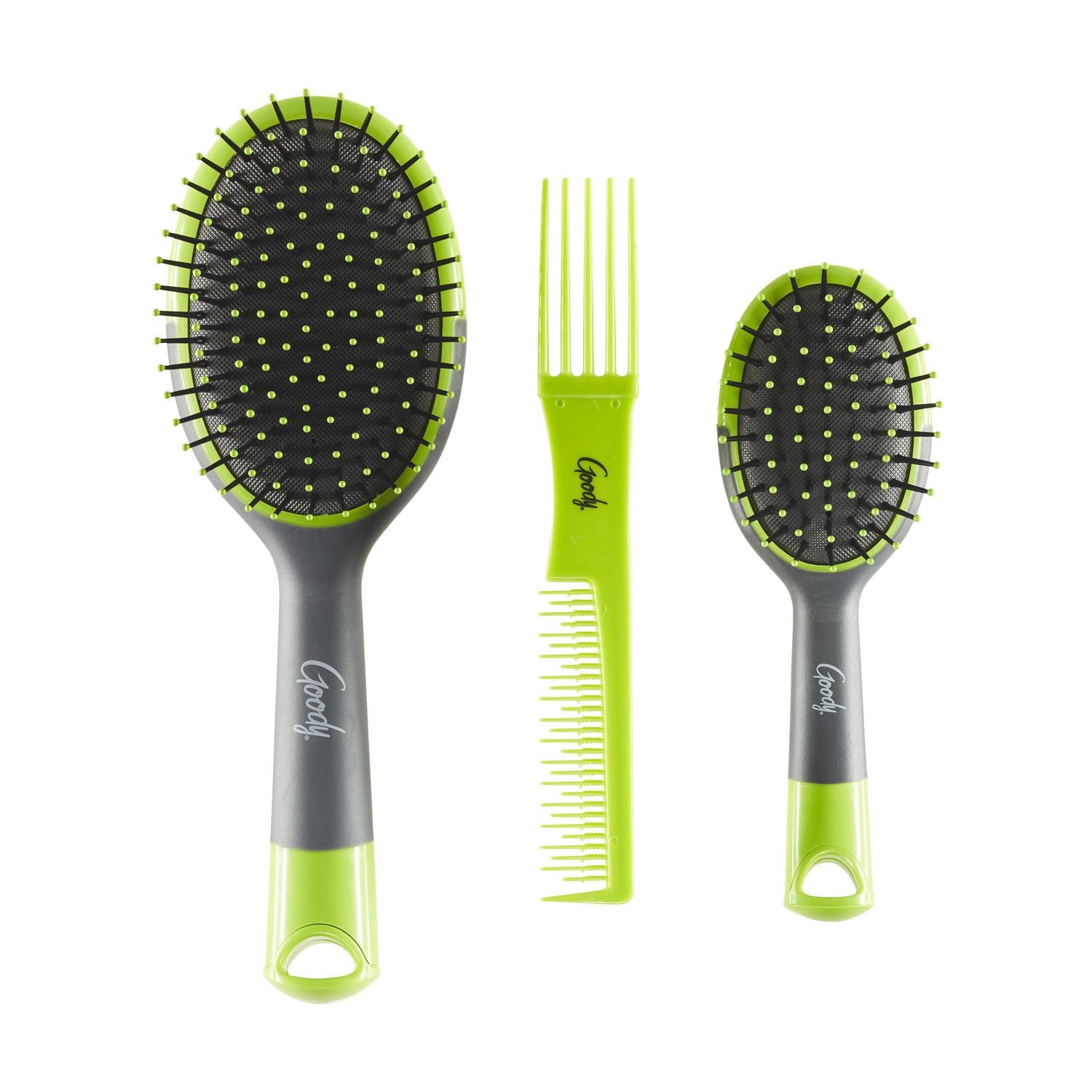 Goody Detangle It Oval Hair Brush & Comb Set, Green, 3 Piece