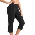 thumbnail image 1 of Womens Yoga Pants High Waisted Solid Color Knee Length Leggings Workout Exercise Capris Pants For Women, 1 of 7