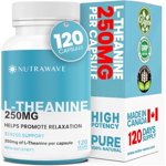 Nutrawave L-Theanine 250 mg – Détente & Support de focalisation, supplément à l'acide aminé, 120 Capsules de végétaliens, sans OGM, sans gluten, fabriquées au Canada