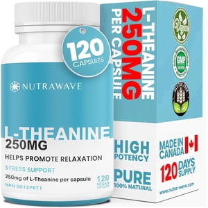 Nutrawave L-Theanine 250 mg – Relaxation & Focus Support, Amino Acid Supplement, 120 Vegan Capsules, Non-GMO, Gluten-Free, Made in Canada