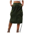 thumbnail image 1 of Mrat Jupe pour Femmes Jupe en Lin de Printemps et d'Été pour Femmes Robe de Travail en Denim avec Poche Jupe Midi Plissée Jupe Crochet Cache-Maillot Jupe Mini Jupe Décontractée Mi-Longue Vert Armée m, 1 of 6