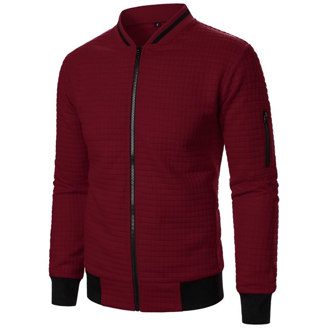 RXIRUCGD Man Solid Color Zipper Stand Collar Hoodie Coat, Red, Size: L