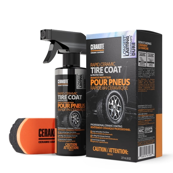 CERAKOTE® Rapid Ceramic Tire Coat Kit, Long-Lasting Tire Shine with Foam Applicator Pad, 8 fl oz