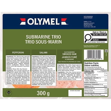 Olymel Sliced Meat Trio Salami,Pepperoni, Smoked Ham, 300g, 3 x 100 g, 300 g total