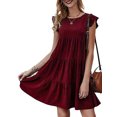 thumbnail image 1 of Faithtur Women Casual Pleated Dress, Adults Spring Solid Color Round Neck Short Sleeve One-piece, 1 of 3