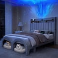 thumbnail image 1 of SIBEDS Bed Frame with Storage Drawers and Galaxy Star Projector PU Upholstered Gray Headboard, Queen, 1 of 9
