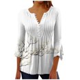 thumbnail image 1 of CEHVOM Women's Casual Trumpet 3/4 Sleeve Printed Buttoned Basic Ruched Tops Pleated T-shirts Blouses Clearance, 1 of 5