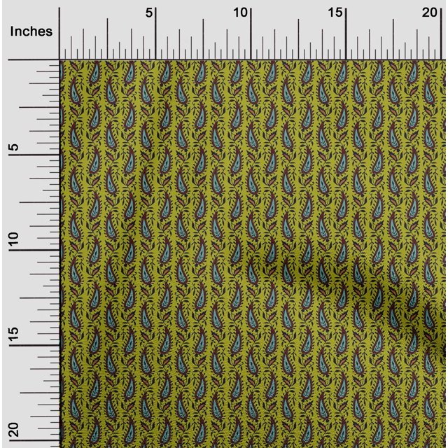 oneOone Viscose Chiffon Fabric Leaves & Paisley Block Print Fabric BTY 42 Inch Wide